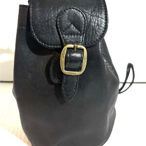 HOBO Black Leather Backpack with Gold Buckle